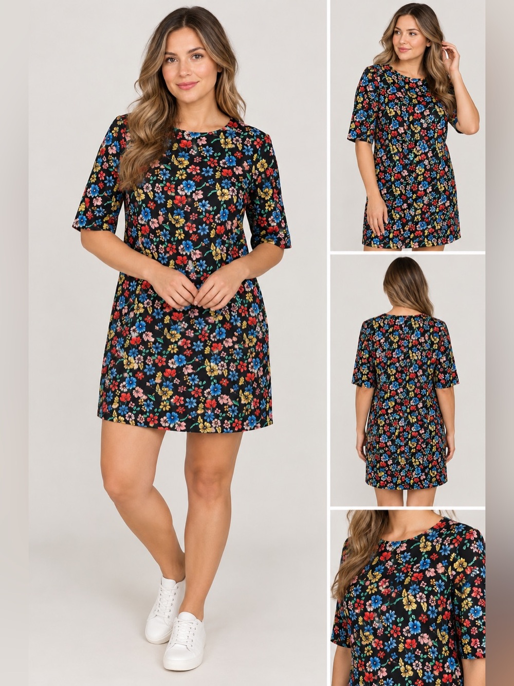 Molly Bracken NWT Black Floral 3/4 Sleeve Sheath Dress Size M